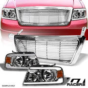 2004-2008 F150 Chrome LED Tube Bar Headlights Signal Amber+Horizontal Grille
