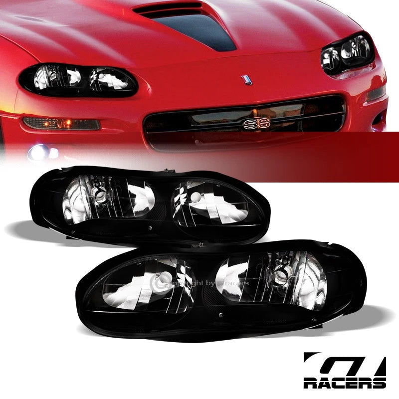 1998-2002 Chevy Camaro Oe Style Black Clear Housing Headlights Lamps Pair Nb