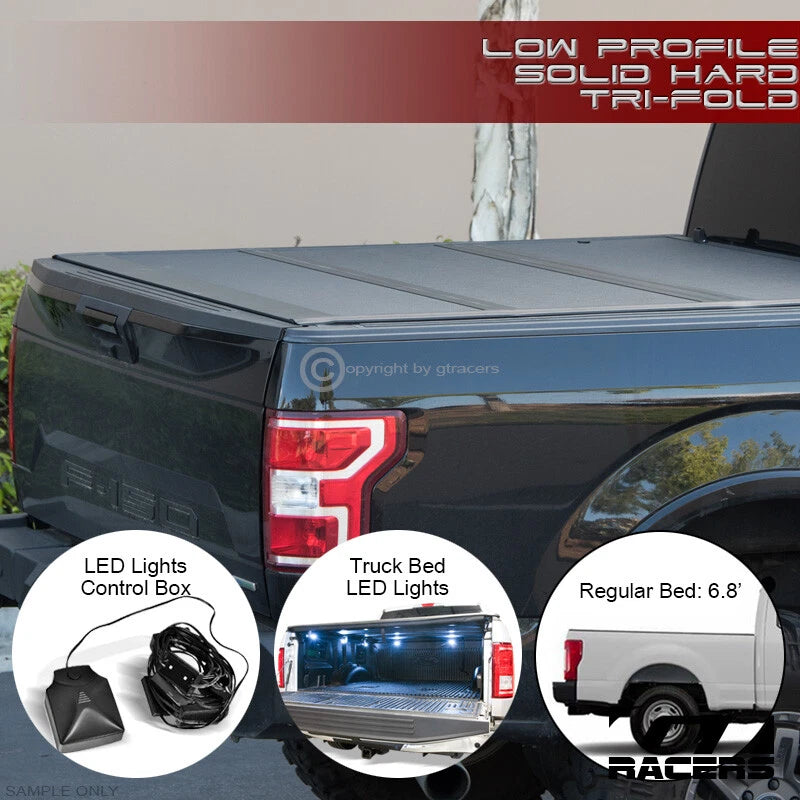 2017-2022 F250/F350 6.75 Ft Bed Low Profile Hard Tri Fold Tonneau Cover+LED