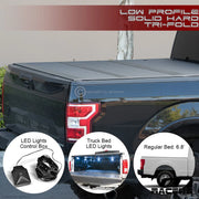 2017-2022 F250/F350 6.75 Ft Bed Low Profile Hard Tri Fold Tonneau Cover+LED