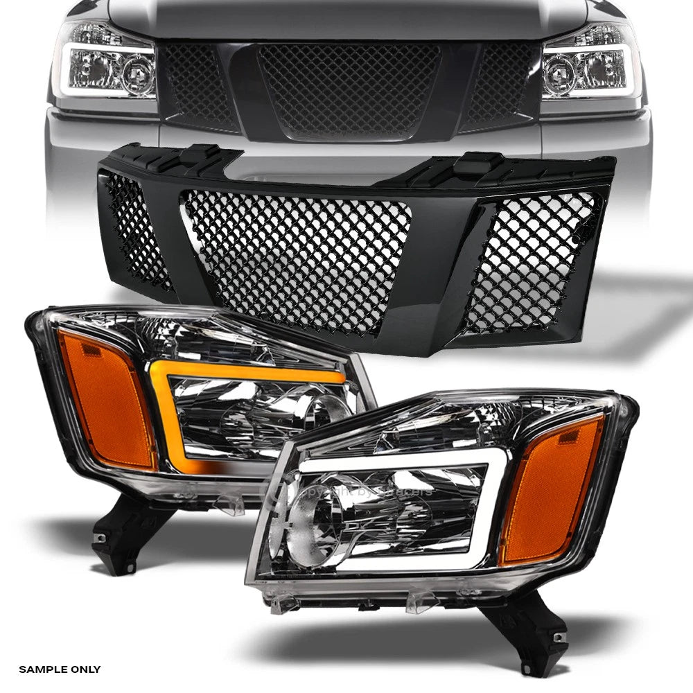 Switchback Sequential 04-07 Titan/Armada Chrome LED Headlights A+Blk M Grill