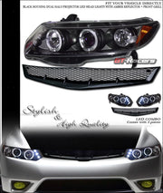 Black Halo Led Projector Headlights+Mesh Front Grille 2006-2008 Civic Coupe