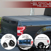 2015-2024 F150 5.5 Ft Short Bed Low Profile Hard Tri Fold Tonneau Cover+LED