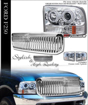 1999-2004 F250/F350 Chrome Halo Led Projector Headlights+Vertical Grille Vt