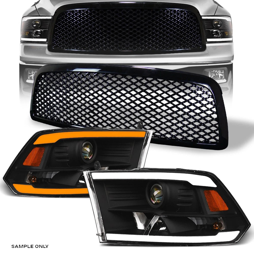 Switchback Sequential 09-12 Ram 1500 Blk LED Projector Headlights A+M Grille