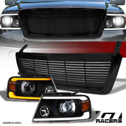 04-08 F150 Blk Sequential Full LED Projector Headlights Am+Horizontal Grille
