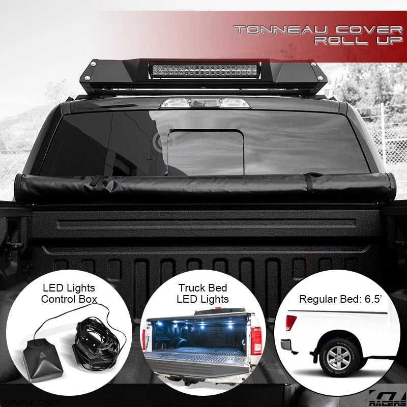 2004-2015 Nissan Titan 6.5 Ft Bed Lock & Roll Soft Tonneau Cover+LED Lights