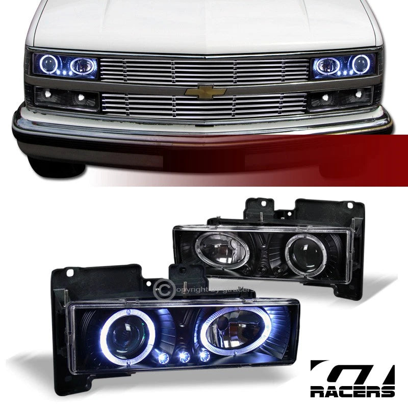 1992-1999 C/K Suburban/Tahoe/Yukon SUV Blk Halo LED Projector Headlights k2