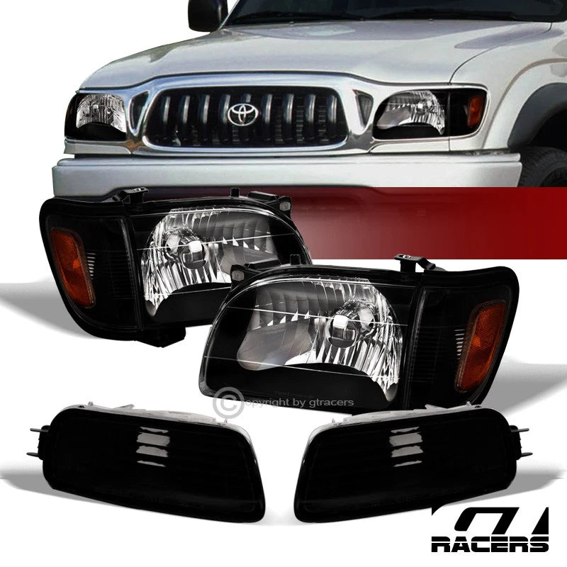 2001-2004 Tacoma Black Headlights w/Amber Corner & Signal Bumper Lamps Nb 6P
