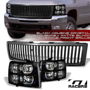 Black Headlights Signal Nb+Matte Vertical Front Grille 07-13 Silverado 1500