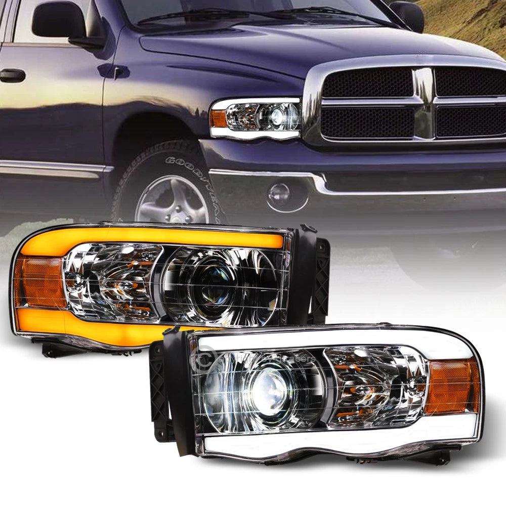 Switchback Sequential 02-05 Ram Chrome Full LED Projector Headlights+Strip