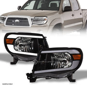 2005-2011 Toyota Tacoma Black Crystal Headlights Signal Amber w/LED Tube Bar