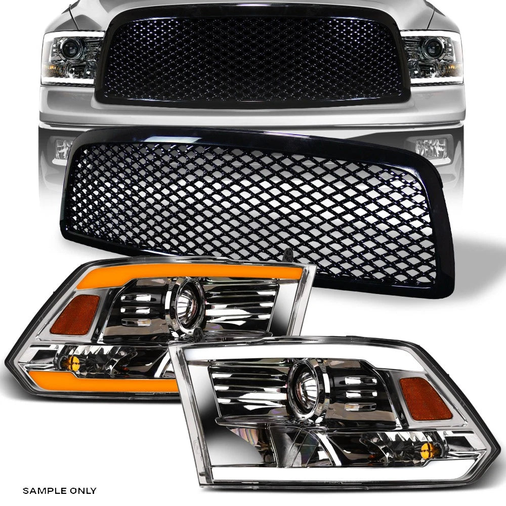 Switchback Sequential 09-12 Ram 1500 Chrome LED Pro Headlights A+Blk M Grill