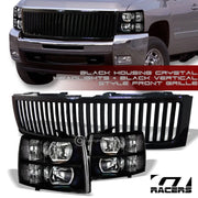 Black Headlights Signal Nb+Vertical Front Grille 07-13 Chevy Silverado 1500