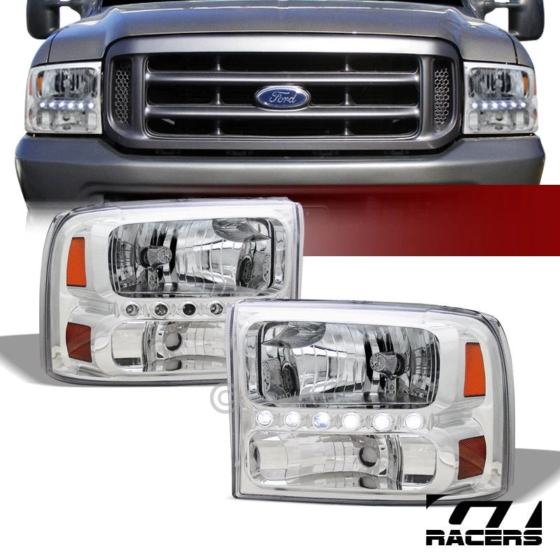 1999-2004 Ford F250/Excursion Chrome Led Headlights+Corner Lamps Amber 1P Ks