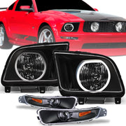 2005-2009 Ford Mustang Black LED Halo Headlights+Signal Bumper Lamps Amber