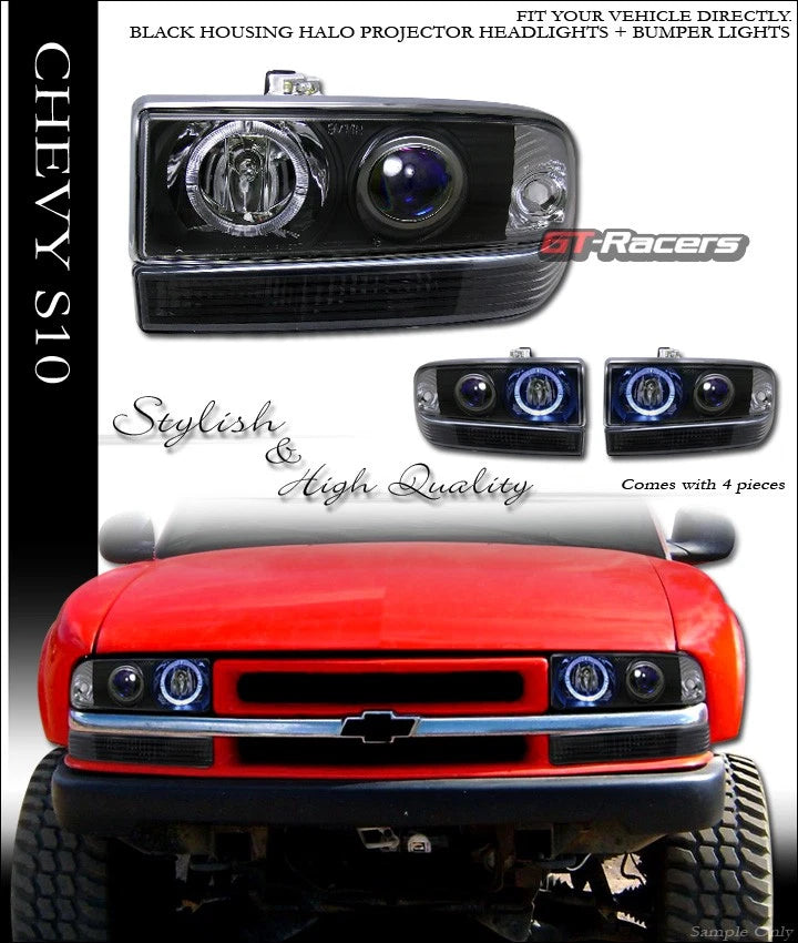 Black Halo Projector Headlights Ks+Signal Bumper K2 98-04 S10 Pickup Blazer