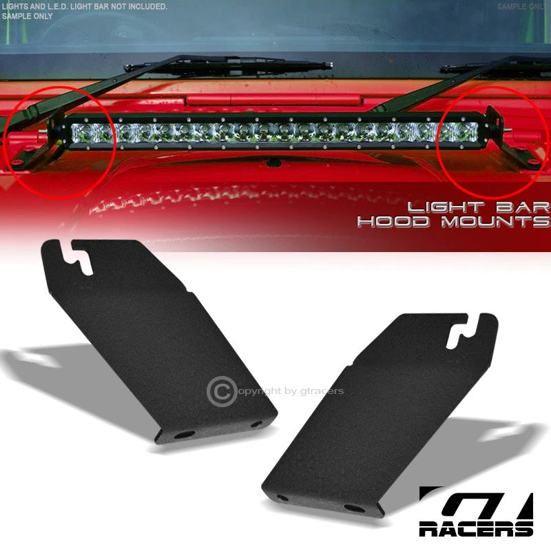 Textured Blk Hood Mount 20" Straight Led Light Bar Frc 2007-2018 Wrangler Jk