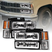 1994-2000 Chevy C10 C/K Chrome Headlights+Corner+Bumper Signal Am w/LED Tube