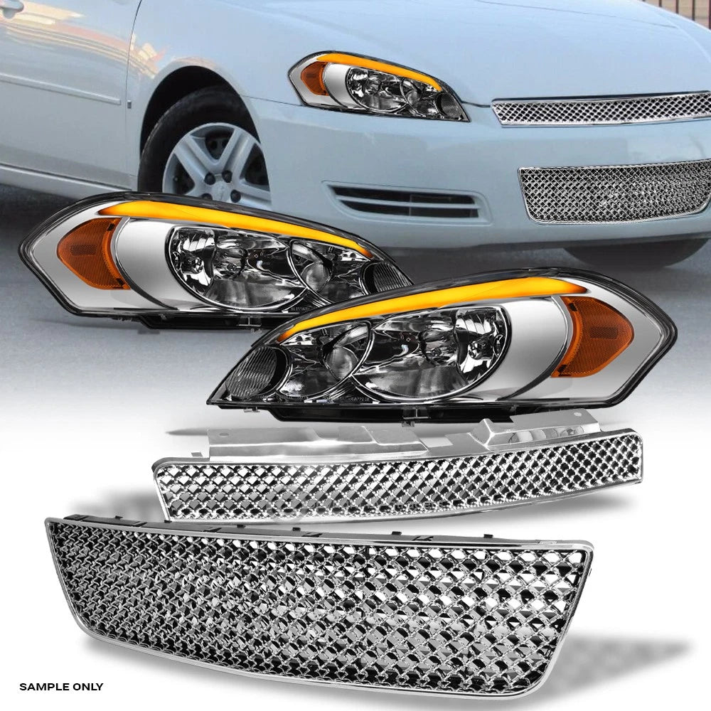 Sequential 06-13 Impala Chrome LED Headlights+Up & Lo Mesh Grille