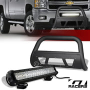Matte Black Studded Mesh Bull Bar+120W CREE LED Light 07-10 Silverado 2500