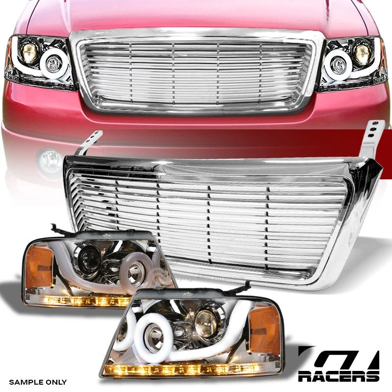 04-08 F150 Chrome Halo Sequential LED Tube Projector Headlights Am+H Grille
