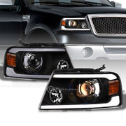 2004-2008 F150/Mark LT Blk Projector Headlights Signal Amber w/LED Tube Bar