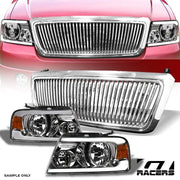 2004-2008 F150 Chrome LED Tube Bar Headlights Signal Amber+Vertical Grille