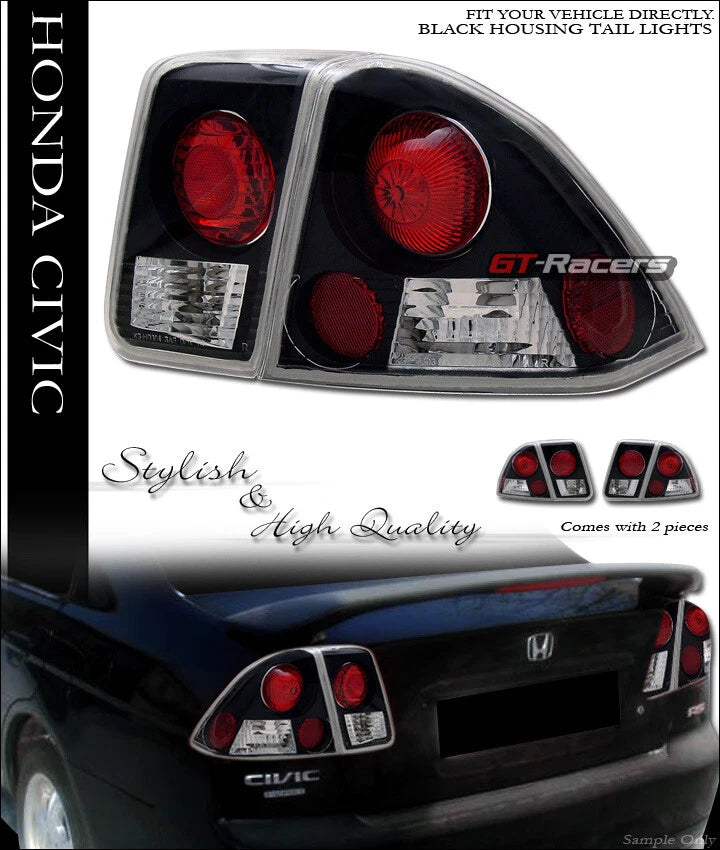2001-2005 Honda Civic 4 Door Sedan Jdm Black Sport Altezza Tail Lights Lamps