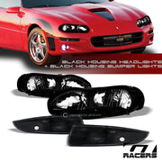 Black Housing Headlights Nb+Bumper Turn Signal Lamps K2 98-02 Chevy Camaro