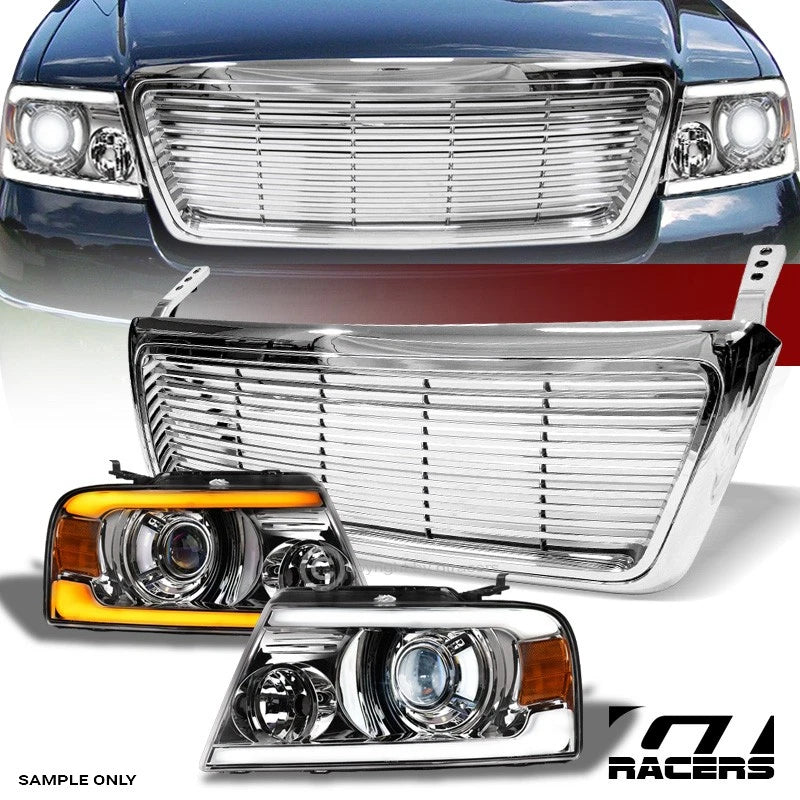 04-08 F150 Chrome Sequential Full LED Tube Projector Headlights Am+H Grille