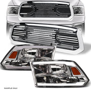 2013-2018 Dodge Ram 1500 Chrome LED Tube Bar Headlights Amber+Big Horn Grill