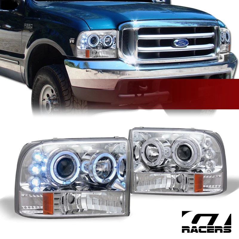 1999-2004 F250/Excursion Chrome LED Halo Projector Headlights Signal Amber