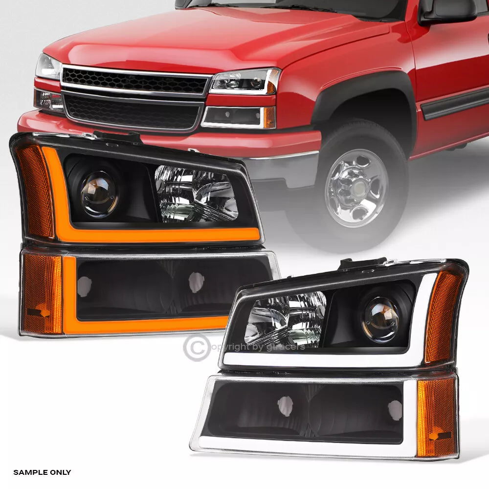 Switchback Sequential Tube Bar 03-07 Silverado Blk LED Pro Headlights+Bumper