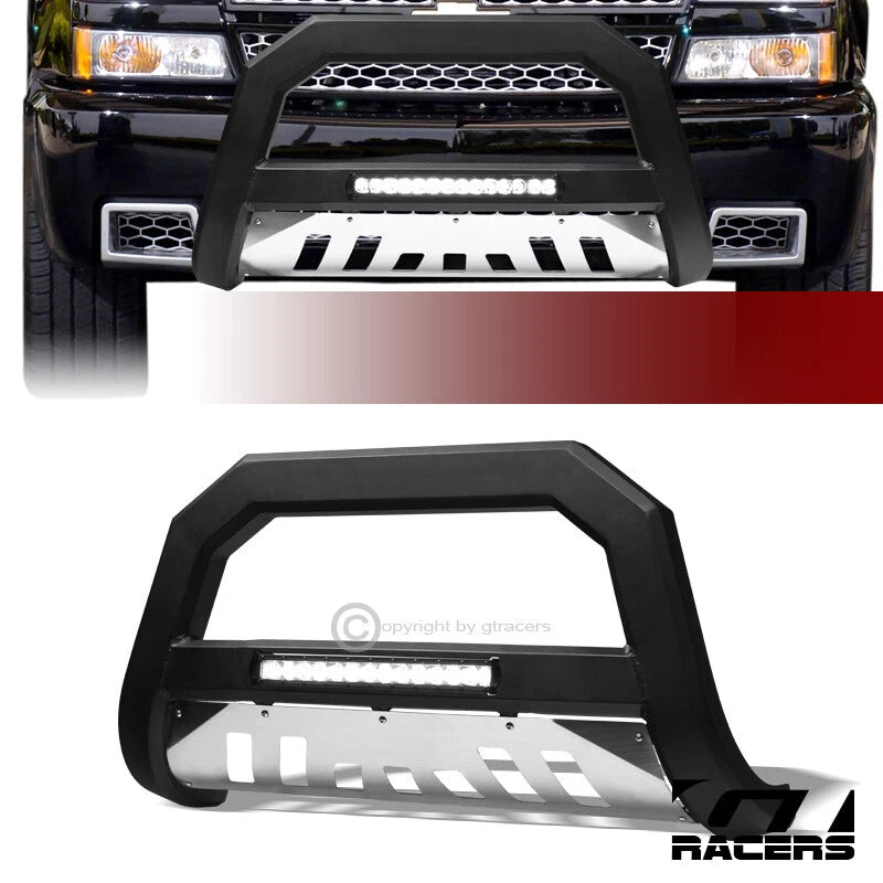 1999-2007 Silverado/Sierra 1500 Matte Blk/SS Skid AVT Aluminum LED Bull Bar