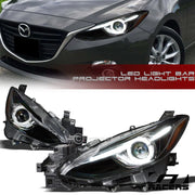 2014-2016 Mazda 3 Matte Blk DRL Halo LED Strip Tube Bar Projector Headlights