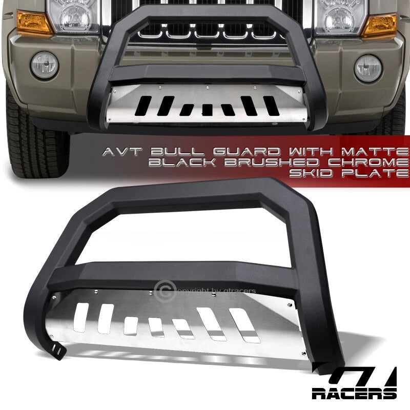 2005+ Grand Cherokee/Commander Matte Black AVT Bull Bar Bumper Guard+Ss Skid