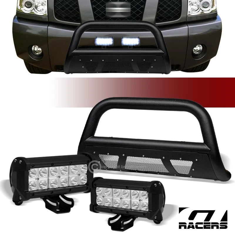 2004-2015 Titan/Armada Textured Black Studded Mesh Bull Bar+36W LED Lights