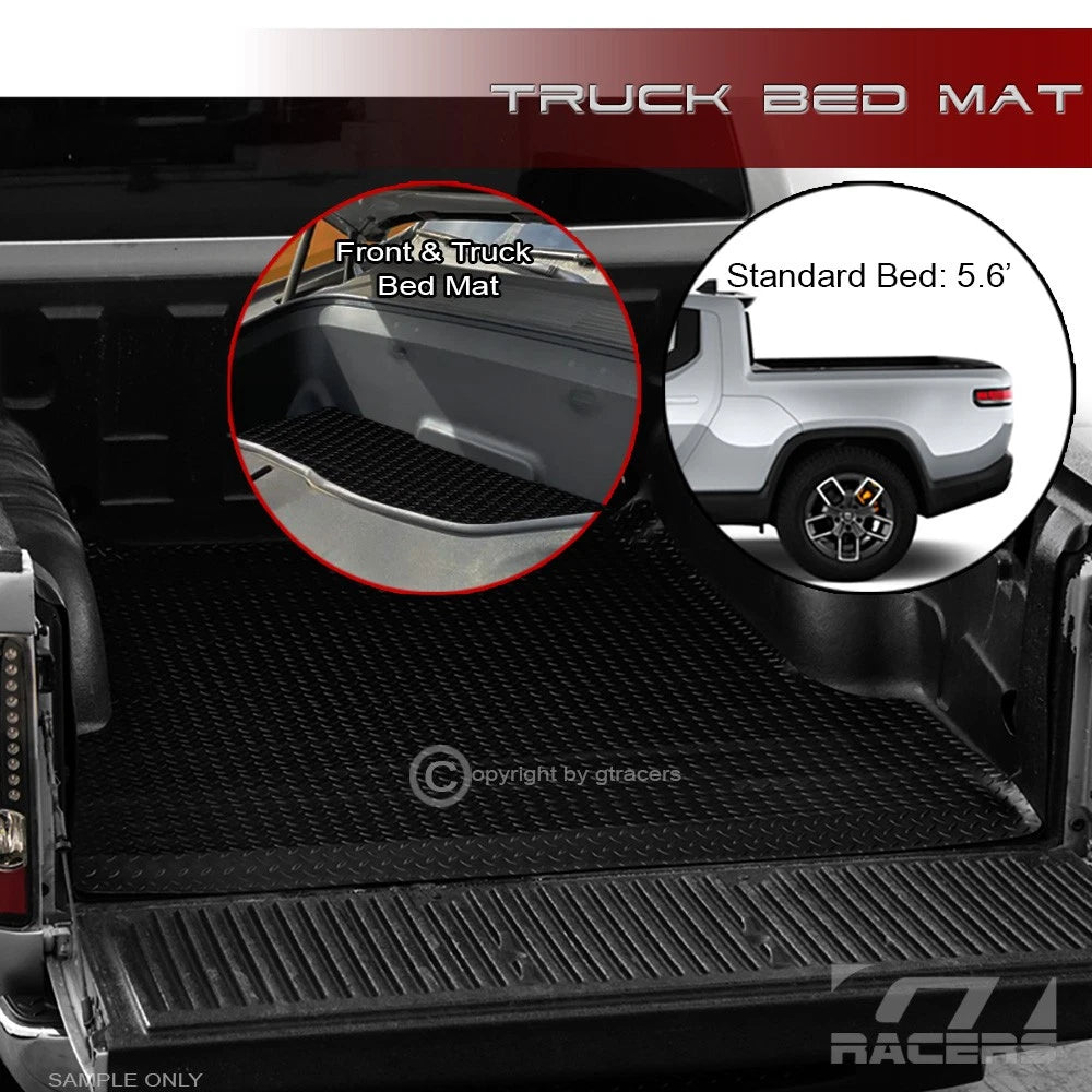 2022-2024 R1T 4.5 Ft 54.1" Blk Rubber Diamond Front+Rear Truck Bed Mat Liner