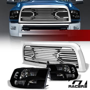 2010-2018 Dodge Ram 2500/3500 Blk Quad Headlights nb+Chrome Big Horn Grille