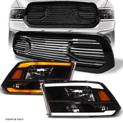Switchback Sequential 13-18 Ram 1500 Blk LED Headlights Amber+Big Horn Grill