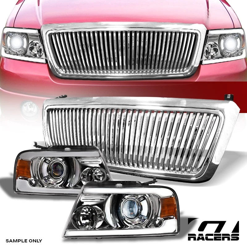2004-2008 F150 Chrome Full LED Tube Projector Headlights Am+Vertical Grille