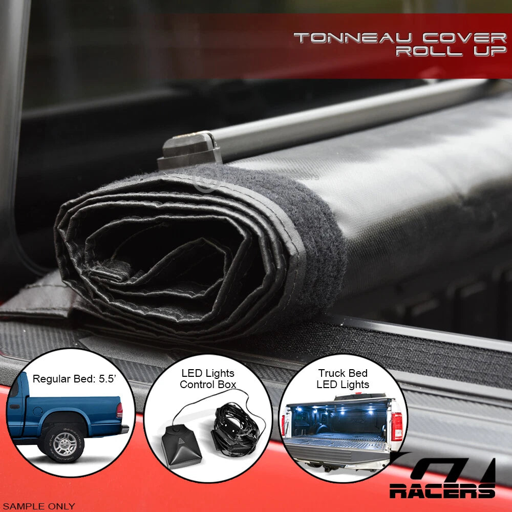 2000-2004 Dakota 5.5 Ft Lo Pro Roll Up Lock Tonneau Cover v2+LED Bed Lights