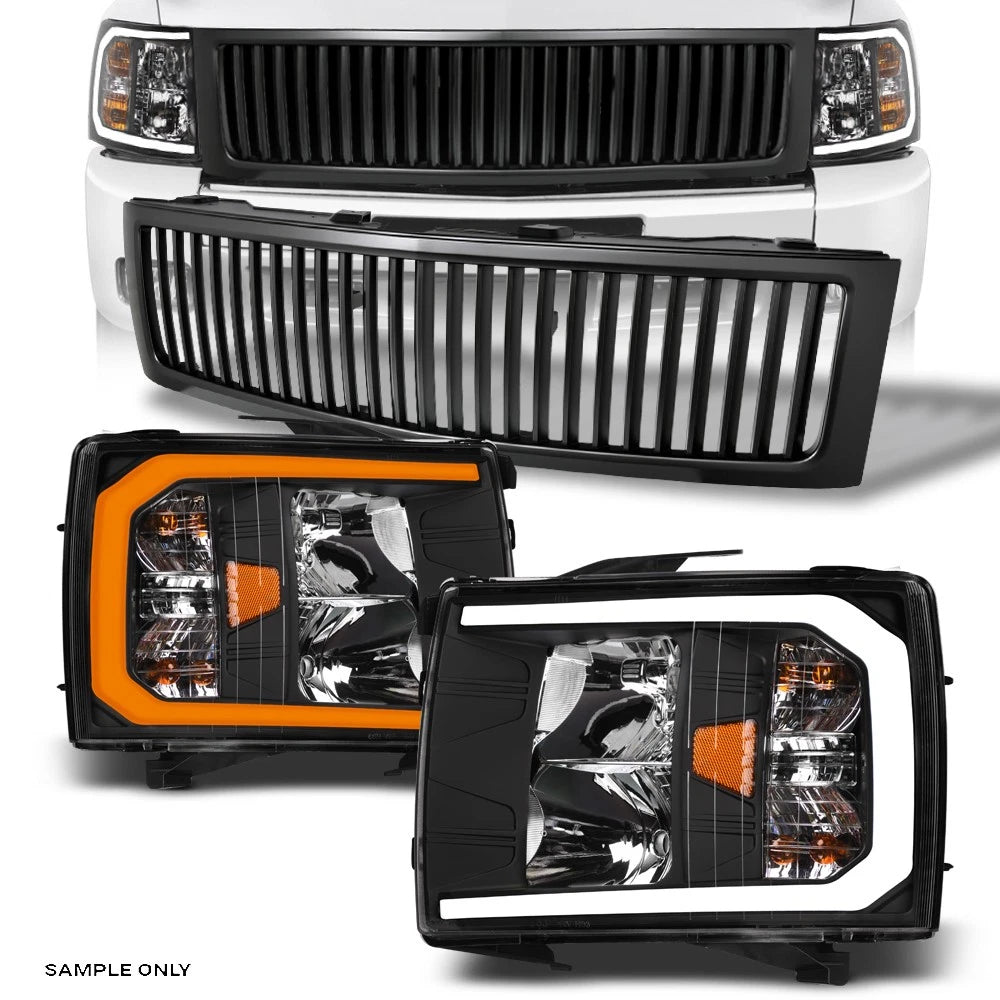 Switchback Sequential 07-13 Silverado 1500 Blk LED Headlight A+Matte V Grill