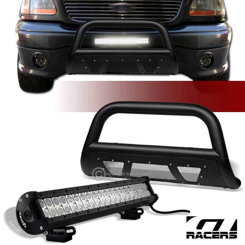 1997-2003 F150/Expedition Textured Blk Studded Mesh Bull Bar+120W LED Light