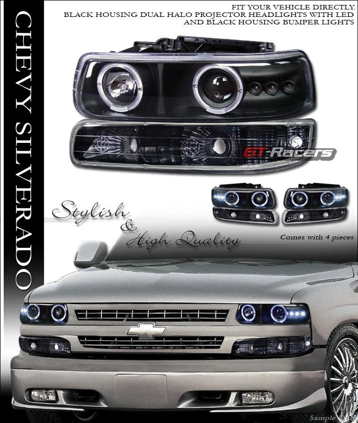 Black Halo Led Projector Headlights K2+Signal Light Yd 99-06 Silverado Tahoe