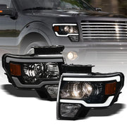 2009-2014 Ford F150 Black Projector Headlights Signal Amber w/LED Tube Bar