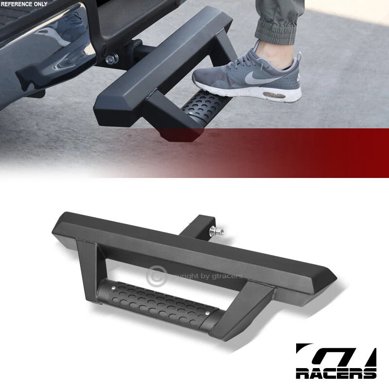 7" Drop Matte Black Hoop Style Rear Trailer Hitch Step w/2" Tow Receiver G10
