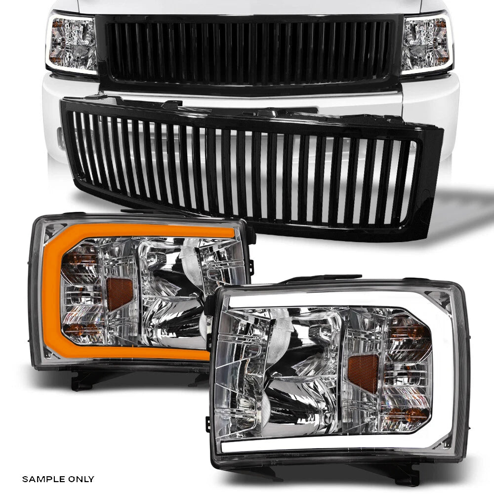 Switchback Sequential 07-13 Silverado 1500 Chrome LED Headlight A+Bk V Grill
