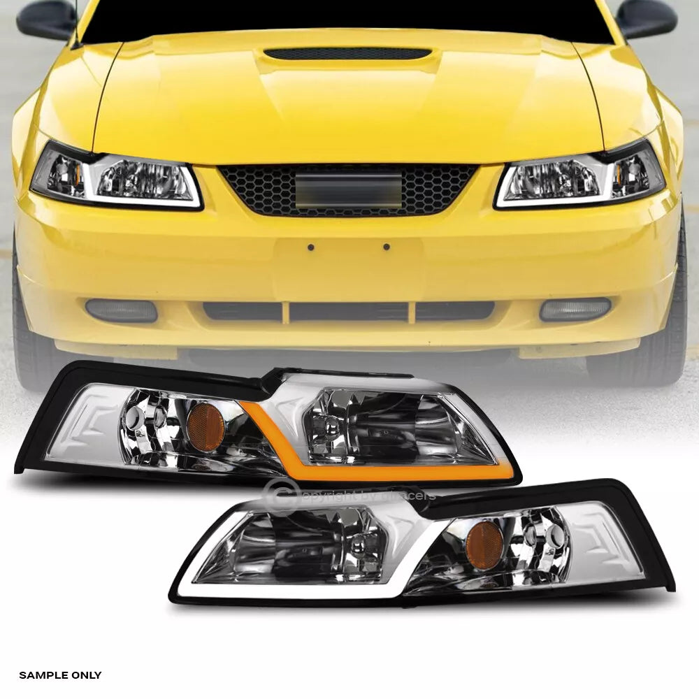 Switchback Sequential 1999-2004 Ford Mustang Chrome Headlights+LED Tube Bar